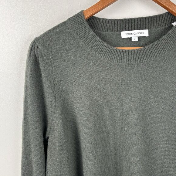 VERONICA BEARD Charcoal Green Cashmere Pullover Sweater Size Large Button Accent - Picture 5 of 11